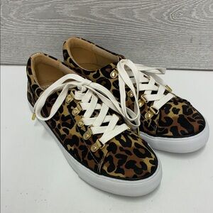 Lilly Pulitzer Satin Leopard Print Sneakers with Gold Accents